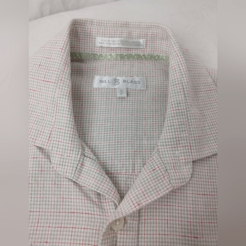 Bill Blass Mens S Shirt Collared‎ Long sleeve Soft Cotton/Linen Blend Red Plaid